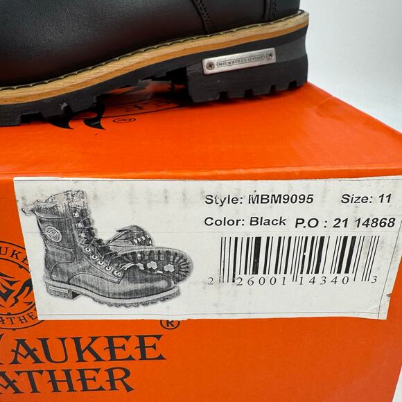 NWT Milwaukee leather Mens Classic black leather lace up logger boots